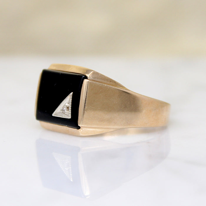 Swanky Mid Century Onyx Signet with Diamond Accent
