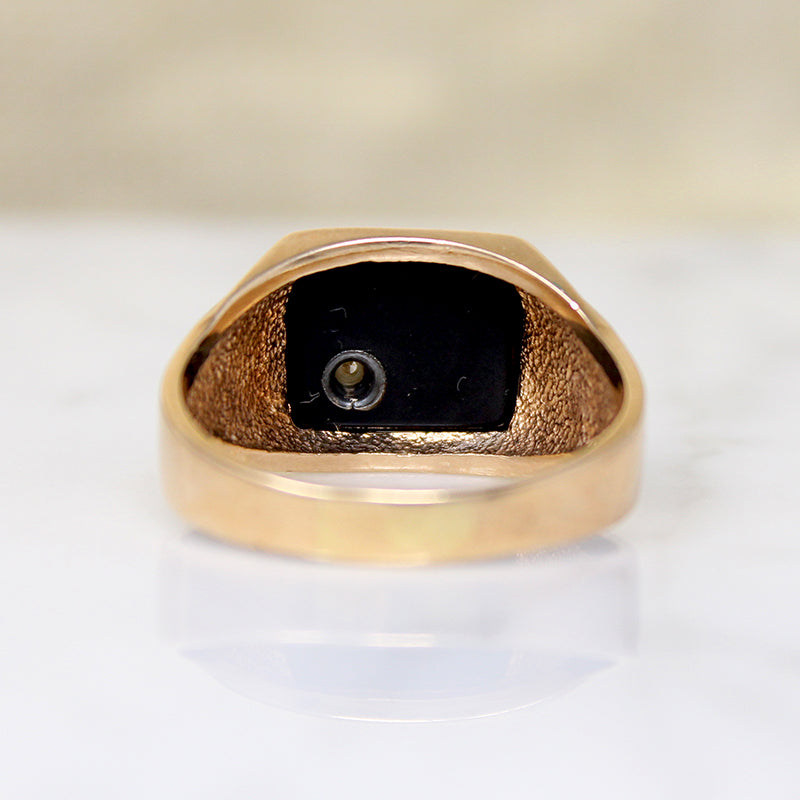 Swanky Mid Century Onyx Signet with Diamond Accent