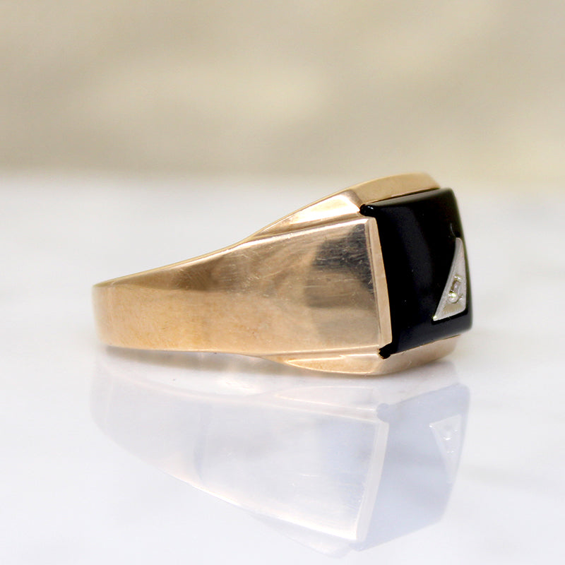 Swanky Mid Century Onyx Signet with Diamond Accent