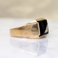 Swanky Mid Century Onyx Signet with Diamond Accent