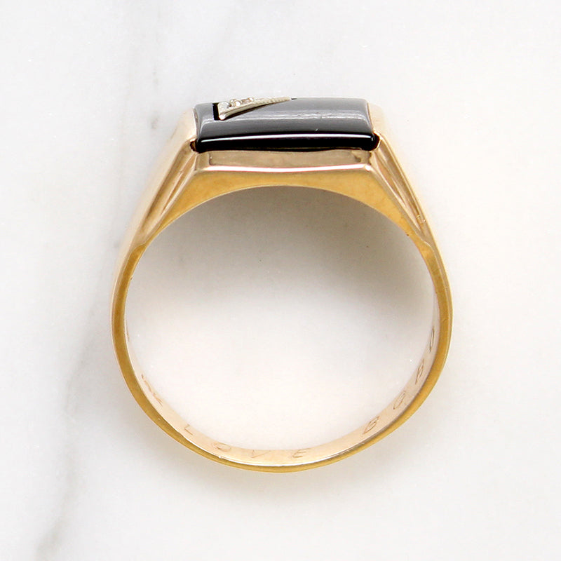 Swanky Mid Century Onyx Signet with Diamond Accent