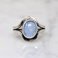 Bewitching Blue Opal in Silver Modernist Ring