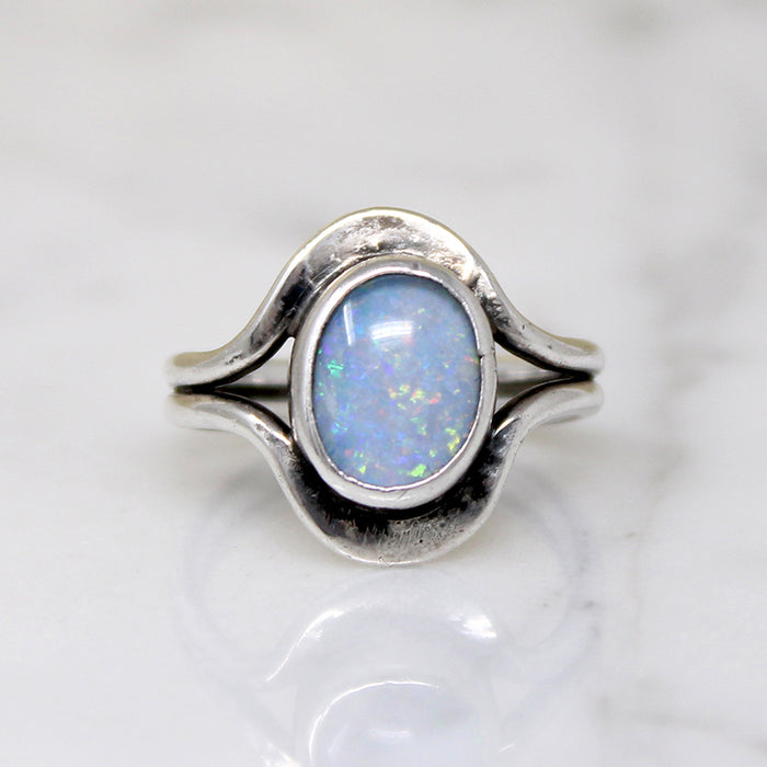 Bewitching Blue Opal in Silver Modernist Ring