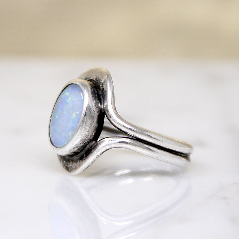 Bewitching Blue Opal in Silver Modernist Ring
