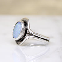 Bewitching Blue Opal in Silver Modernist Ring