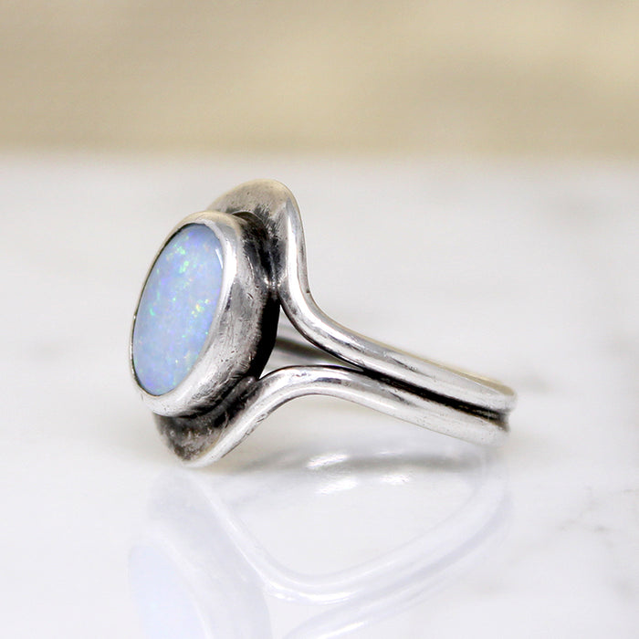 Bewitching Blue Opal in Silver Modernist Ring