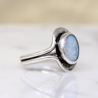 Bewitching Blue Opal in Silver Modernist Ring