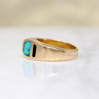 Graphic Opal & Onyx 1980's Pinky Ring