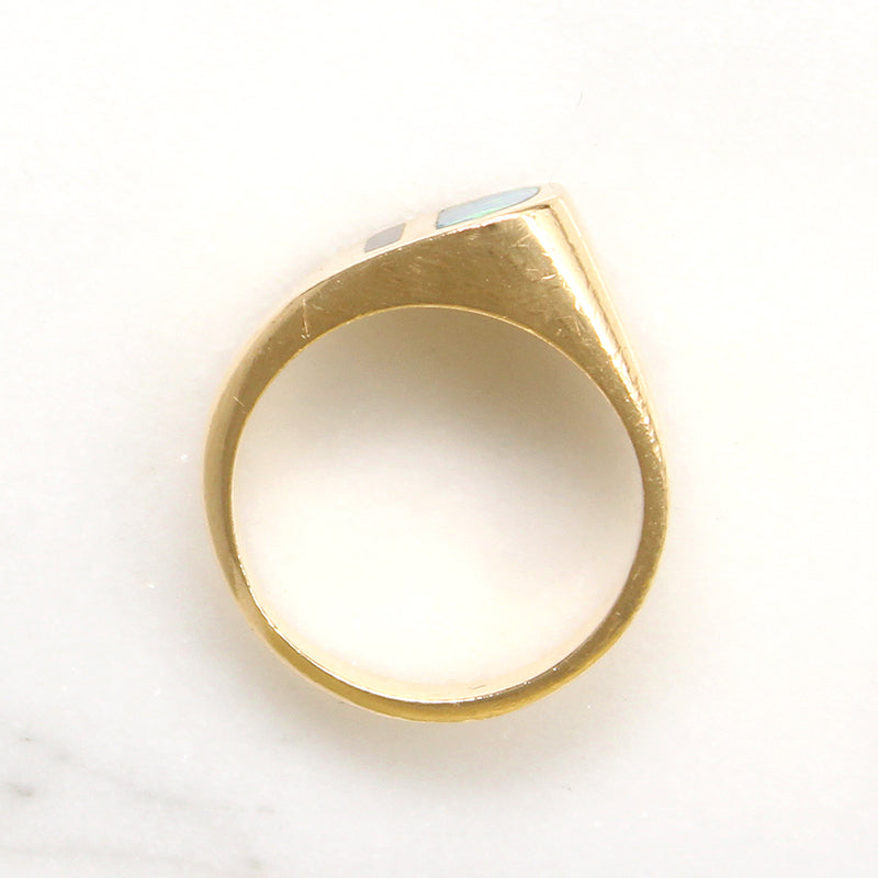 Graphic Opal & Onyx 1980's Pinky Ring