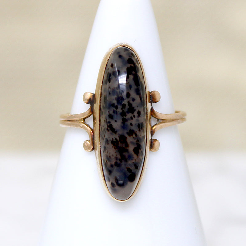 Exotic Leopard Agate in 10k Gold Victorian Ring