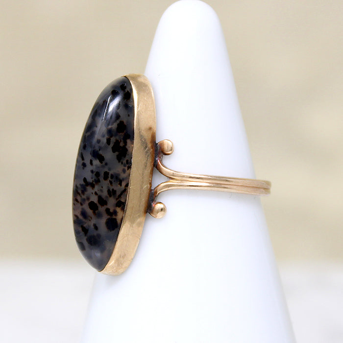 Exotic Leopard Agate in 10k Gold Victorian Ring