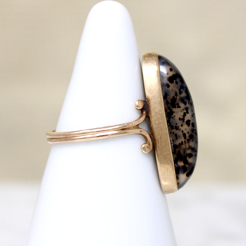 Exotic Leopard Agate in 10k Gold Victorian Ring