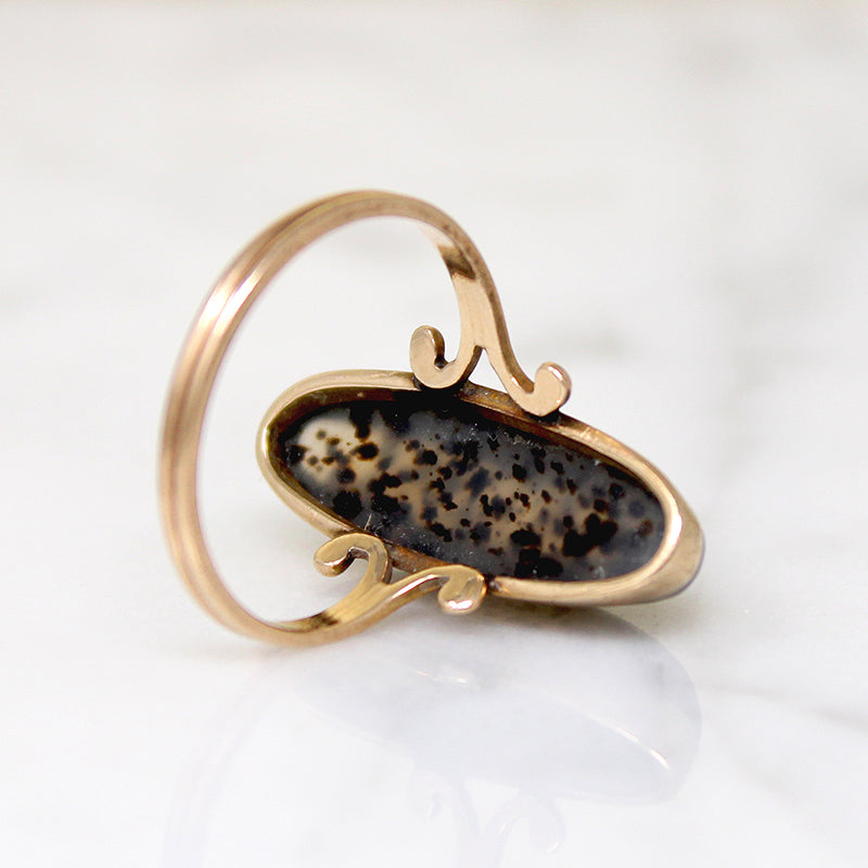 Exotic Leopard Agate in 10k Gold Victorian Ring