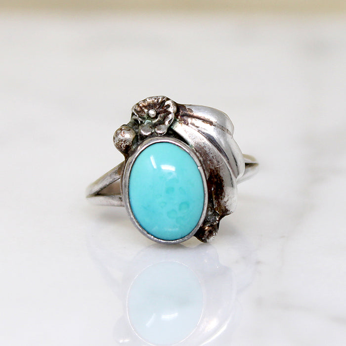Mini Navajo Turquoise & Sterling Ring Size 3.5