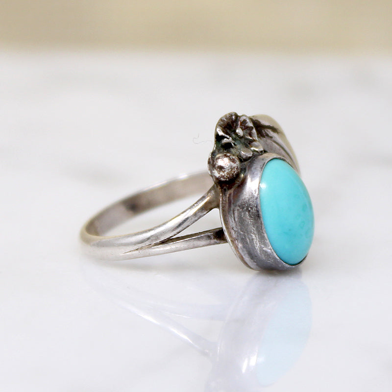 Mini Navajo Turquoise & Sterling Ring Size 3.5