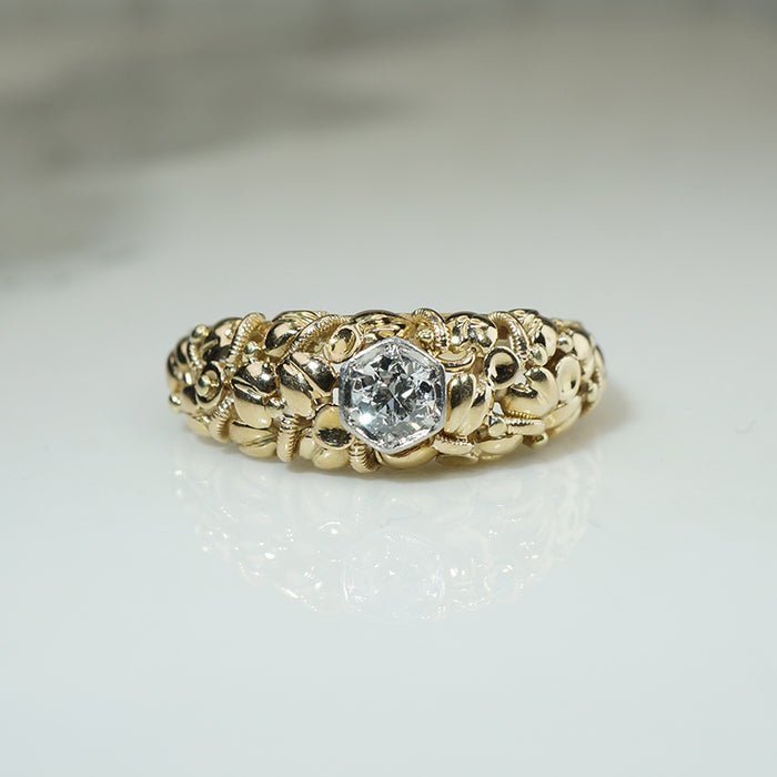 Leafy Gold Vintage Diamond Ring