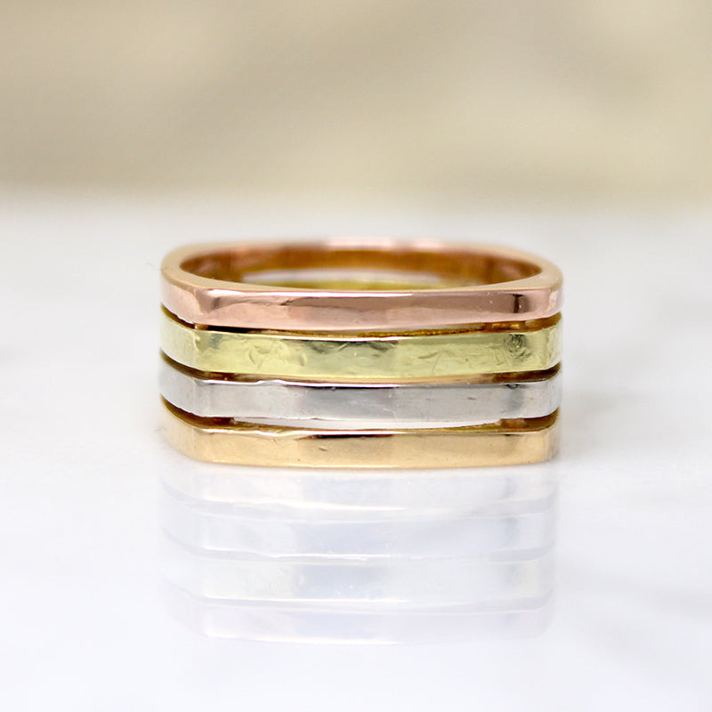 Rose, Green, White, & Yellow 18k Gold Stacked Band