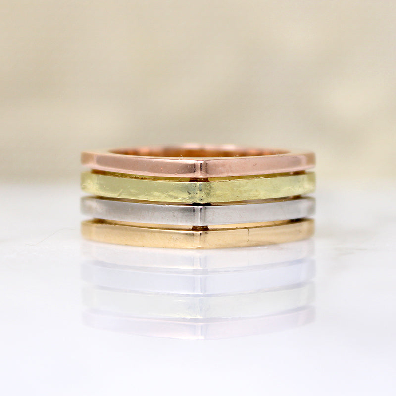 Rose, Green, White, & Yellow 18k Gold Stacked Band
