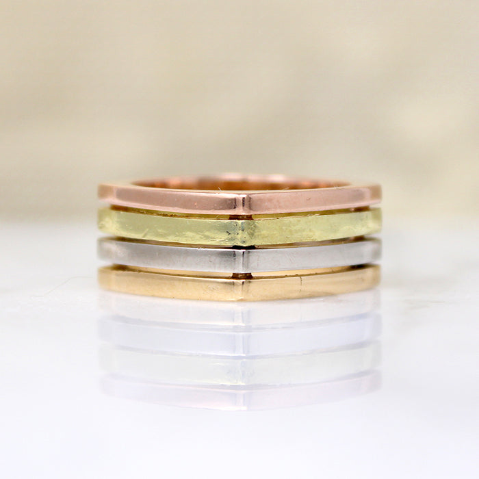 Rose, Green, White, & Yellow 18k Gold Stacked Band
