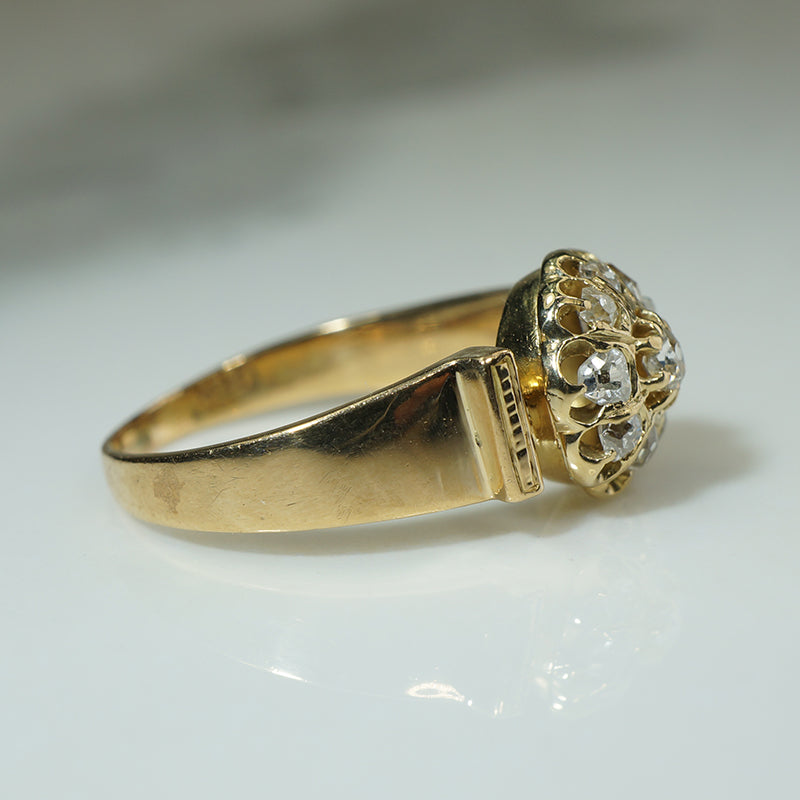 Old Mine Cushion Cut Diamond Cluster Ring c1880