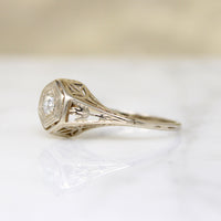 Pale Yellow Gold Foliate Motif Diamond Solitaire