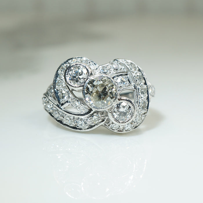 Gorgeous Late Deco OEC Diamond Swirl Ring