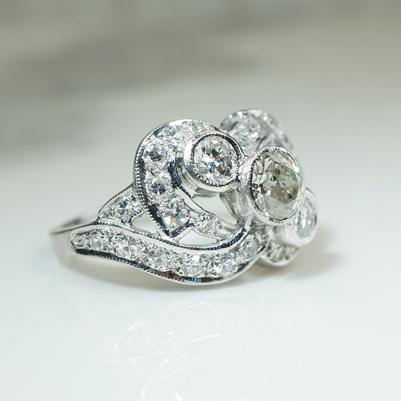 Gorgeous Late Deco OEC Diamond Swirl Ring