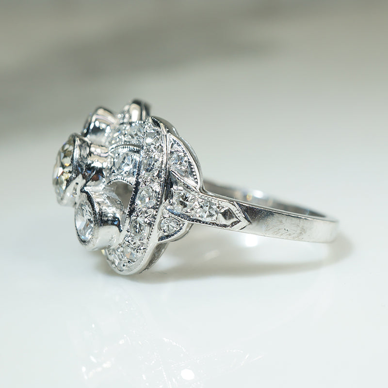 Gorgeous Late Deco OEC Diamond Swirl Ring