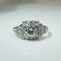 Platinum Step Side Old Euro Diamond Engagement Ring