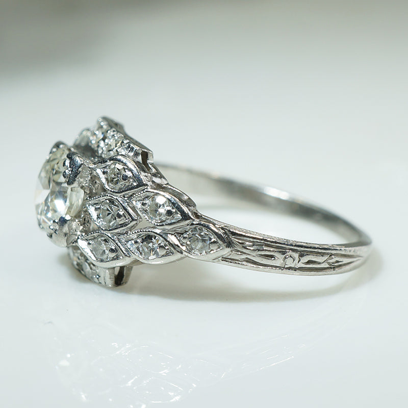 Platinum Step Side Old Euro Diamond Engagement Ring