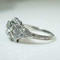 Platinum Step Side Old Euro Diamond Engagement Ring