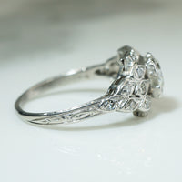 Platinum Step Side Old Euro Diamond Engagement Ring