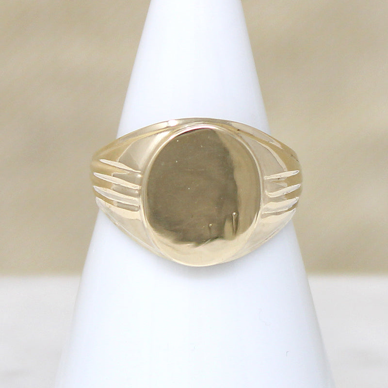 Sophisticated Grooved 10k Gold Signet Ring