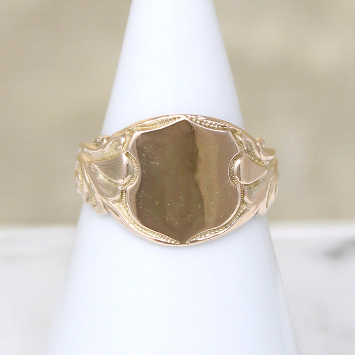 Edwardian 10k Gold Signet Ring with Foliate Motif