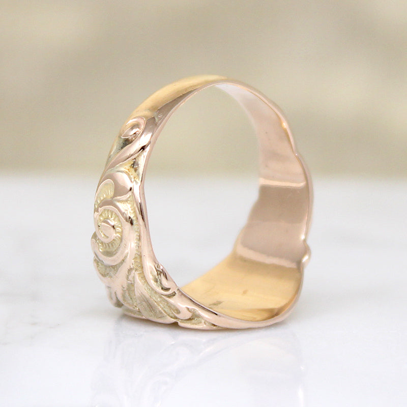 Edwardian 10k Gold Signet Ring with Foliate Motif