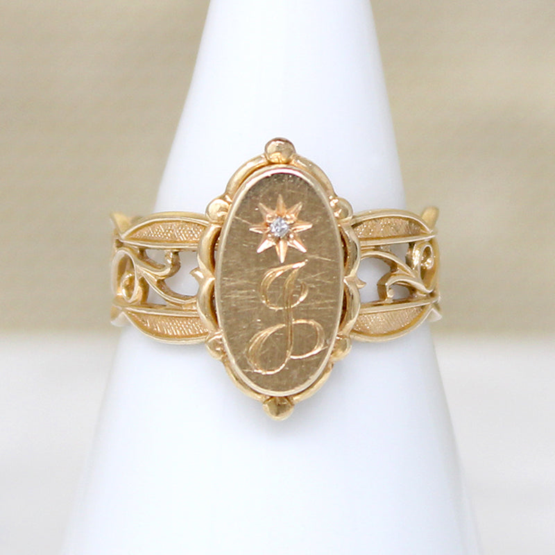 Personalized 10k Gold Signet with Diamond