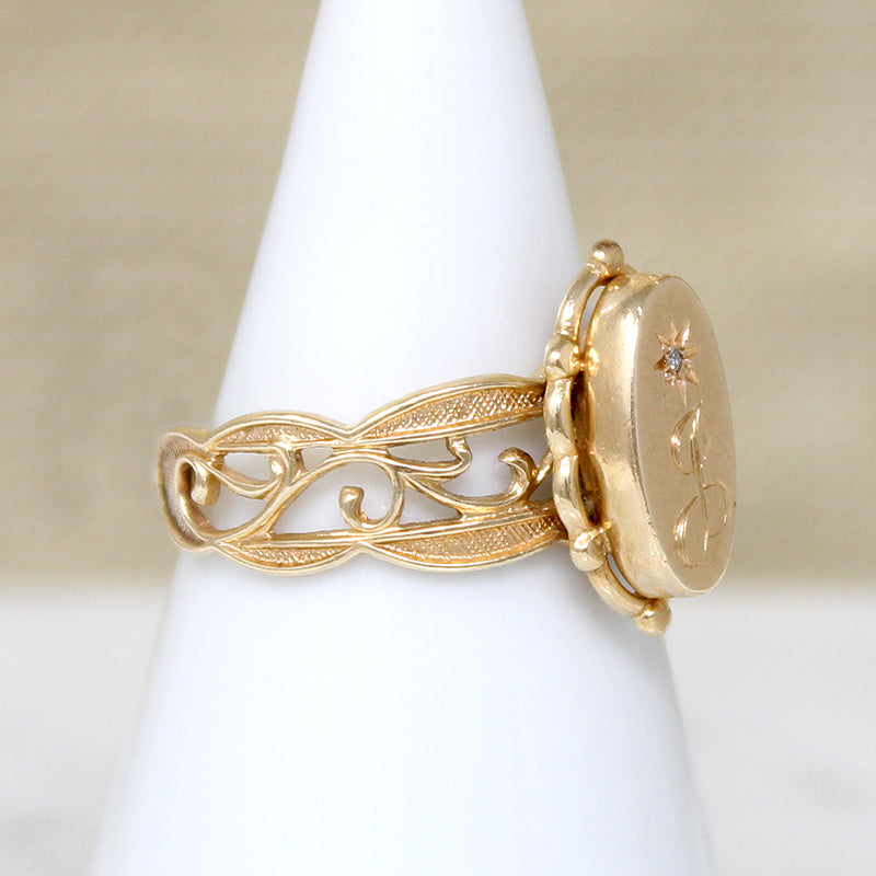 Personalized 10k Gold Signet with Diamond