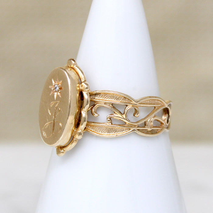 Personalized 10k Gold Signet with Diamond