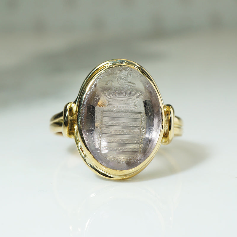 Rock Crystal 19th Century Family Crest Ring