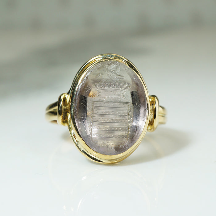 Rock Crystal 19th Century Family Crest Ring