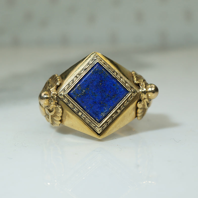 Bold Gold and Lapis Egyptian Revival Ring