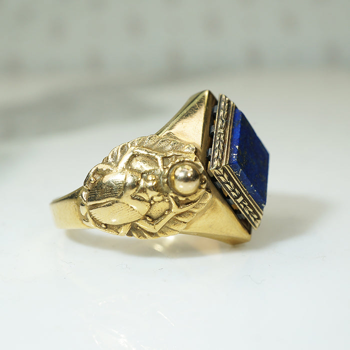Bold Gold and Lapis Egyptian Revival Ring