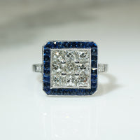 Old Mine French Cut Diamonds with Sapphires in Platinum