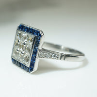 Old Mine French Cut Diamonds with Sapphires in Platinum