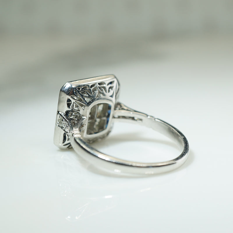 Old Mine French Cut Diamonds with Sapphires in Platinum
