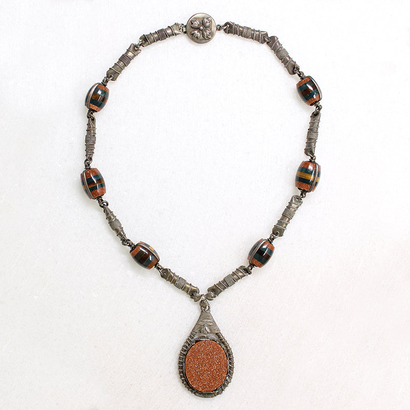 Goldstone & Silver Necklace with Incredible Beads