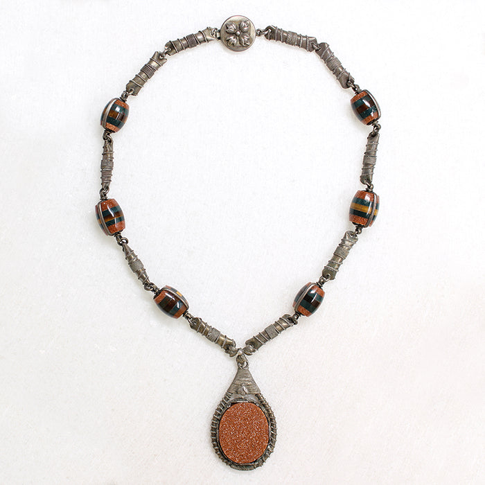 Goldstone & Silver Necklace with Incredible Beads