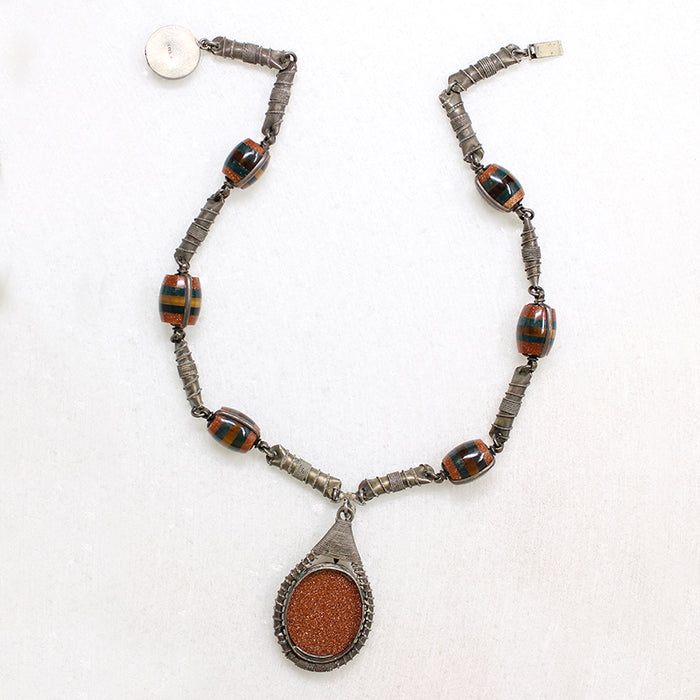 Goldstone & Silver Necklace with Incredible Beads
