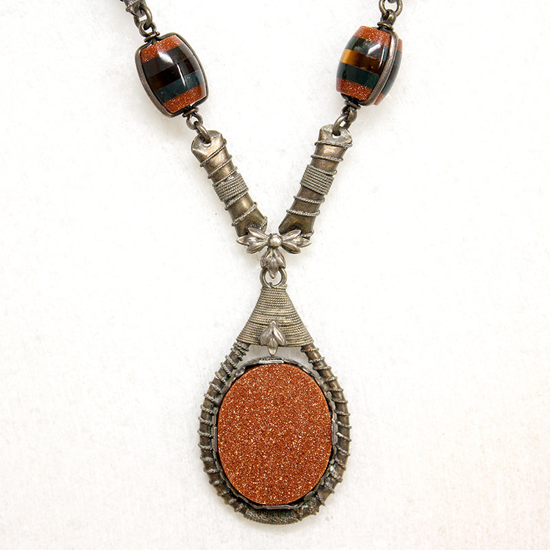 Goldstone & Silver Necklace with Incredible Beads