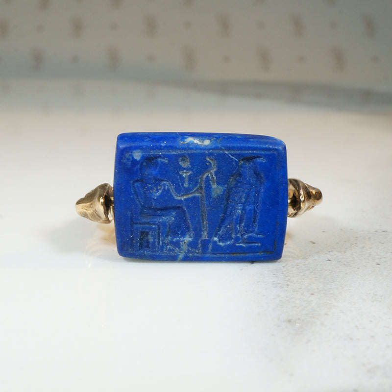 Ancient Egyptian Lapis Duck Heads Ring